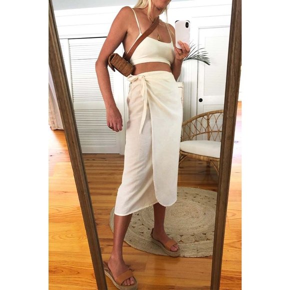Emerson Fry Dresses & Skirts - Emerson Fry India Collection Tie Wrap Skirt Salt Organic Linen sz XS/S NEW Midi